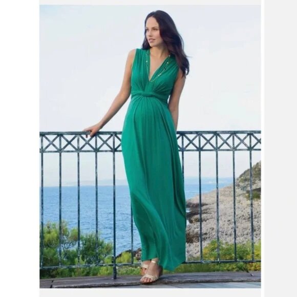 Seraphine Emerald Green  Spring-Summer Vacation Maternity Maxi Dress - Picture 1 of 12